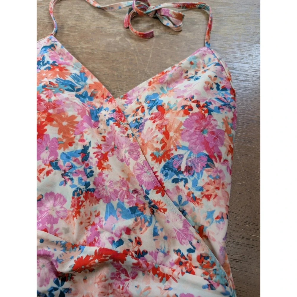 J. Crew Womens Floral Ruched Wrap Halter One Piece Swimsuit Multicolor medium M